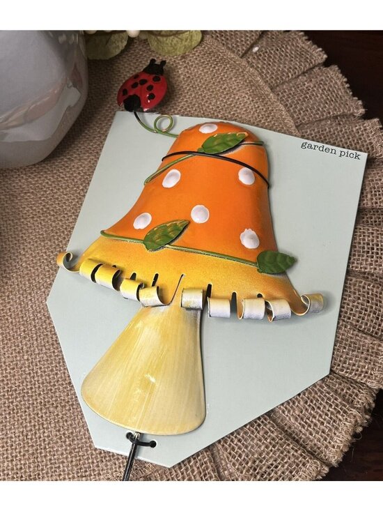 Unbranded Other - Curled Metal Mushroom Garden Pick Garden Pick Flower Stake Orange Mushroom U5f
